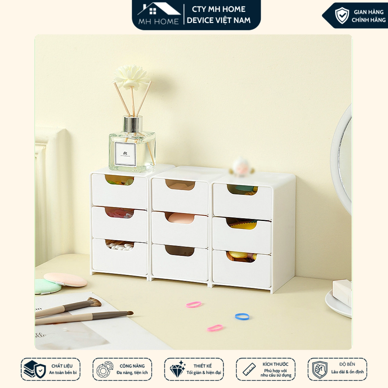 Tủ nhựa mini 3 tầng cao cấp – Đựng đồ trang điểm, phụ kiện, văn phòng phẩm